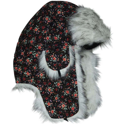 Accessoires textile Bonnets Chapeau-Tendance Chapka fleurie Noir