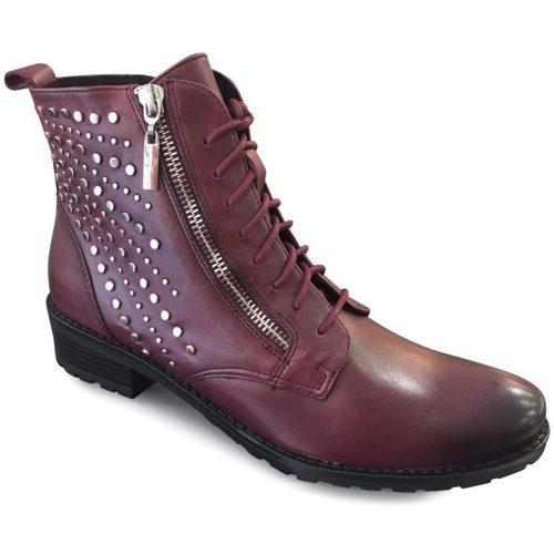 Chaussures Femme Bottines Caprice Boots Plates Lacets Bordeaux Rouge