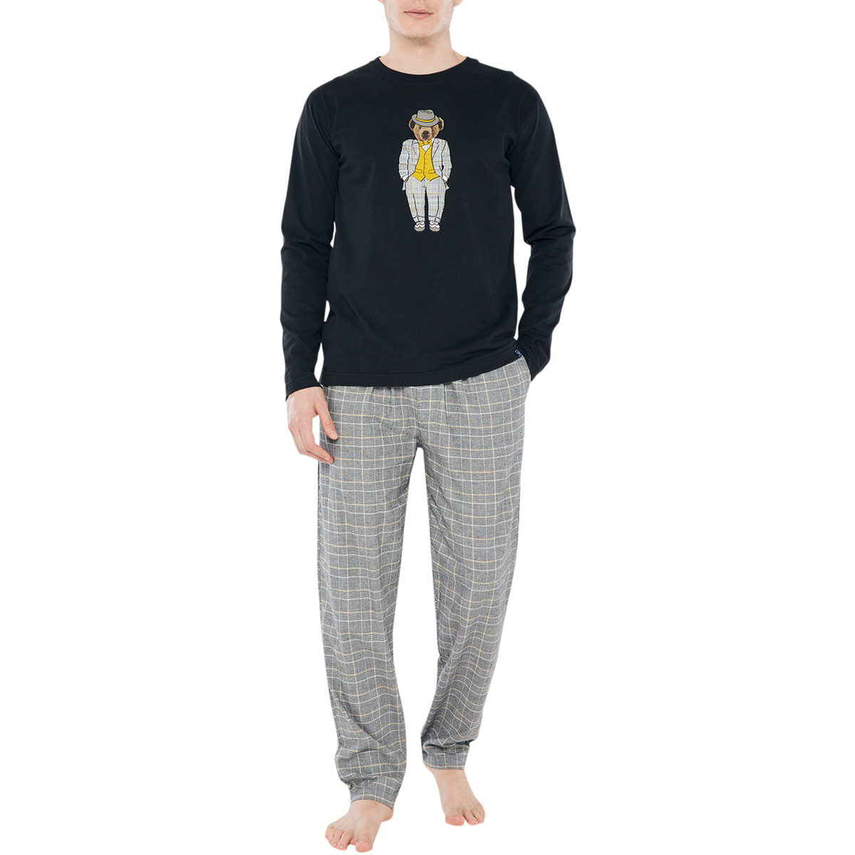Vêtements Homme Pyjamas / Chemises de nuit Arthur Pyjama Long coton vichy regular fit Noir