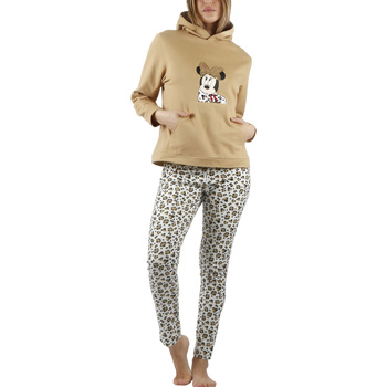 Admas Pyjama tenue pantalon top à capuche Minnie Leopardo Disney Marron