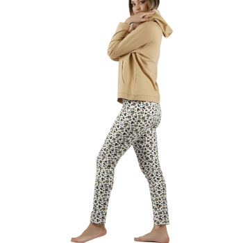 Admas Pyjama tenue pantalon top à capuche Minnie Leopardo Disney Marron