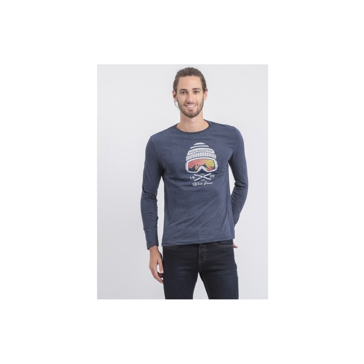 Vêtements T-shirts & Polos Ritchie T-shirt manches longues col rond pur coton JAMALA Bleu