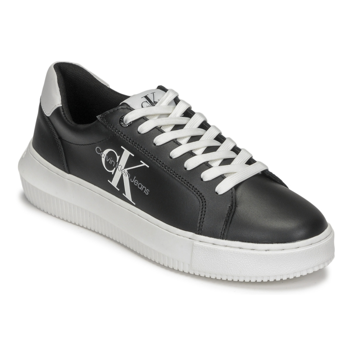 Chaussures Femme Baskets basses Calvin ym0ym00008 Klein Jeans CHUNKY CUPSOLE LACEUP MON LTH WN Noir / Blanc