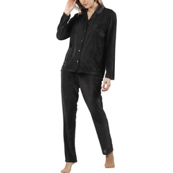 Vêtements Femme Pyjamas / Chemises de nuit Admas Pyjama velours tenue pantalon chemise Elegant Stripes Noir