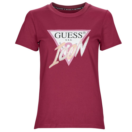 Vêtements Femme ribbed V-neck T-shirt Guess SS CN ICON TEE Bordeaux