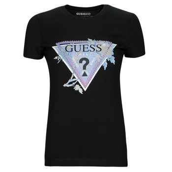 Vêtements Femme T-shirts manches courtes logo Guess SS CN ALVA TEE Noir