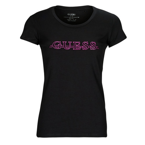 Vêtements Femme T-shirts Rose manches courtes Guess SS RN DAVINA TEE Noir