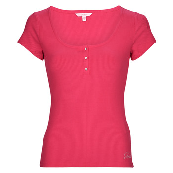 Vêtements Femme T-shirts manches courtes Guess SS KARLEE JEWEL BTN HENLEY Fuchsia