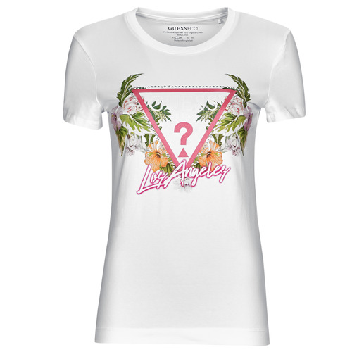 Vêtements Femme ribbed V-neck T-shirt Guess SS CN TRIANGLE FLOWERS TEE Blanc