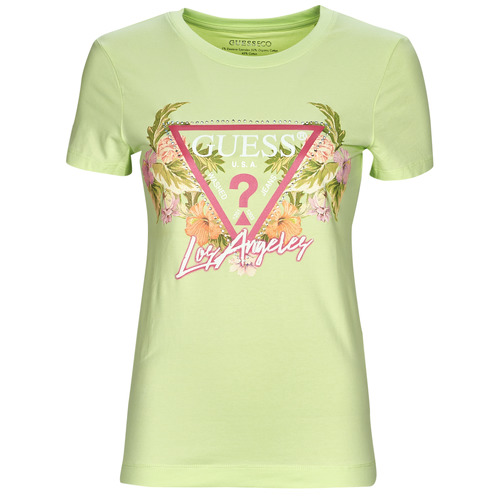 Vêtements Femme T-shirts manches courtes Guess POL01 SS CN TRIANGLE FLOWERS TEE Vert