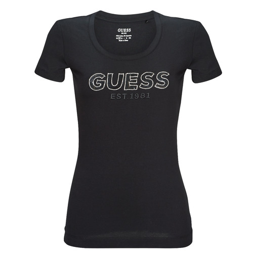 Vêtements Femme T-shirts manches courtes Guess Crossbody SS RN MESH LOGO TEE Noir