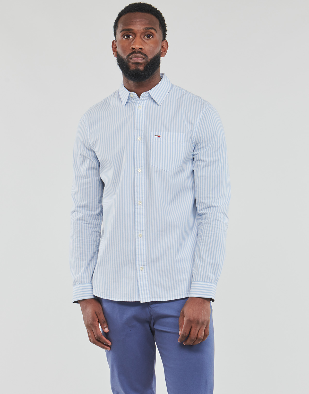 Vêtements Homme Chemises manches longues bolsos Tommy Jeans TJM ESSENTIAL STRIPE SHIRT Blanc / Bleu