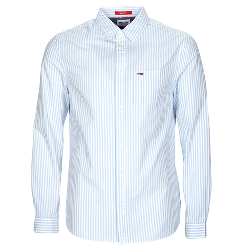 Vêtements Homme Chemises manches longues Tommy 37-40 Jeans TJM ESSENTIAL STRIPE SHIRT Blanc / Bleu