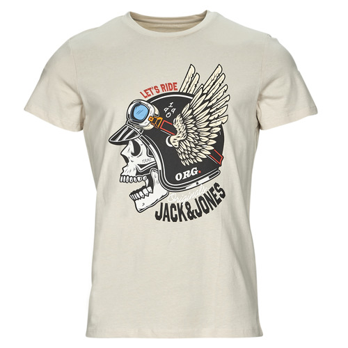 Vêtements Homme T-shirts PFN manches courtes Jack & Jones JORROXBURY TEE SS CREW NECK Ecru