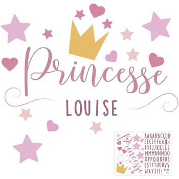 Maison & Déco Stickers Cadoons Autocollant Mural pour enfants avec prénom princesse Rose
