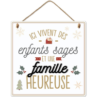 The home deco factory Tableaux / toiles Sud Trading Plaque à suspendre Noël famille heureuse Blanc