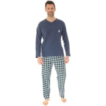 Vêtements Homme Pyjamas / Chemises de nuit Christian Cane PYJAMA LONG COL V BLEU SEYLAN Bleu