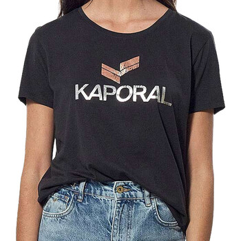 Vêtements Femme Kids Black Crop T-shirt With Yellow Glitter Logo Kaporal FABYH22W11 Noir
