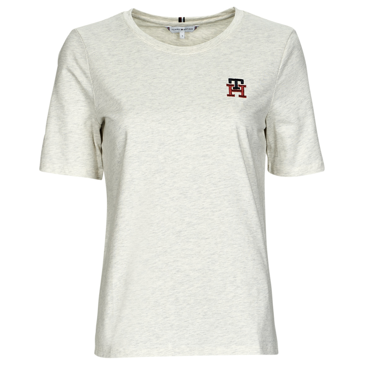 Vêtements Femme T-shirts manches courtes Monogram Tommy Hilfiger REG MONOGRAM EMB C-NK SS Beige