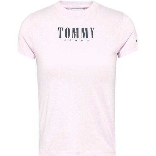Vêtements Femme Tommy Jeans center badge stripe t-shirt in soft beige multi Tommy Jeans  Rose