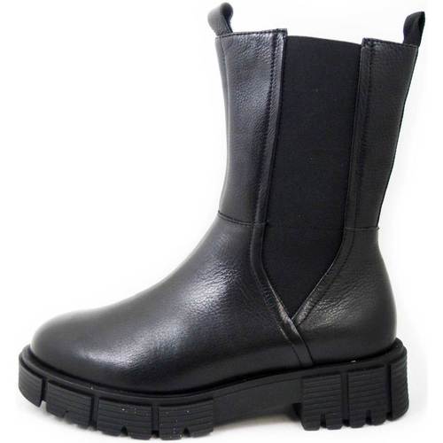 Chaussures Femme Boots Caprice Plat : 0 cm, Cuir douce, Semelle Amovible-25462 Noir