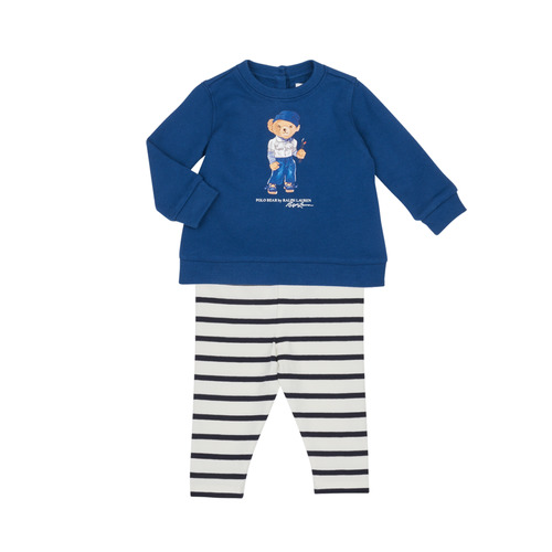Vêtements Fille Ensembles enfant Ss Polo Tee-knit BEAR SET-SETS-LEGGING SET Marine / Blanc