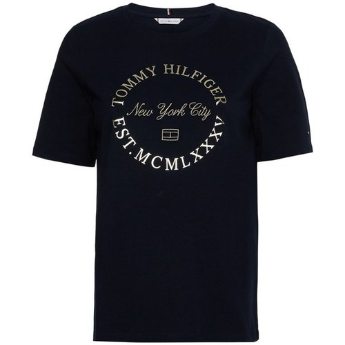 Vêtements Femme T-shirts manches courtes Tommy Hilfiger Reg Metalic Roundall Noir