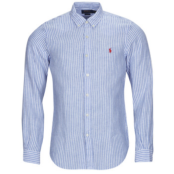 Vêtements Homme Chemises manches longues Polo Ralph Lauren CHEMISE AJUSTEE SLIM FIT EN LIN Bleu / Blanc 