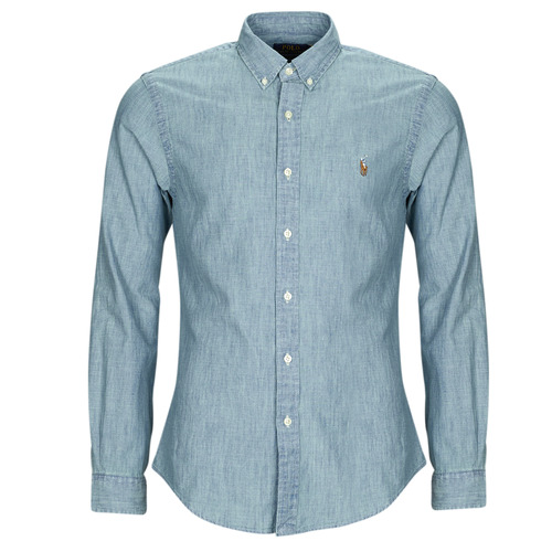 Vêtements Homme Chemises manches longues SS Knit Polo Shirt CHEMISE COUPE SLIM EN DENIM Bleu clair
