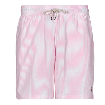 Vêtements Homme Maillots / Shorts de bain Barba fine knit linen polo shirt MAILLOT DE BAIN A RAYURES EN COTON MELANGE Rose - Blanc / Carmel Pink Seersucker