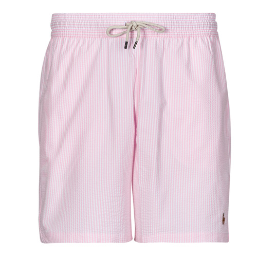 Vêtements Homme Maillots / Shorts de bain Barba fine knit linen polo shirt MAILLOT DE BAIN A RAYURES EN COTON MELANGE Rose - Blanc / Carmel Pink Seersucker