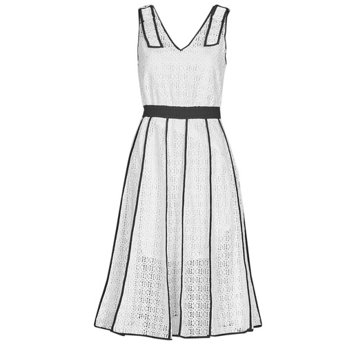 Vêtements Femme trim courtes Karl Lagerfeld KL EMBROIDERED LACE DRESS Blanc / Noir