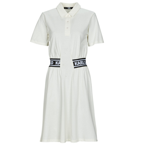 Vêtements Femme Robes courtes exclusive Lagerfeld PIQUE POLO DRESS Blanc / Noir