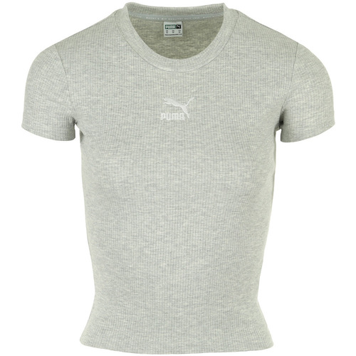 Vêtements Femme T-shirts manches courtes Puma Classics Ribbed Slim Tee Gris