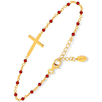 bracelets orusbijoux  bracelet argent doré croix et pierre onyx rouge 