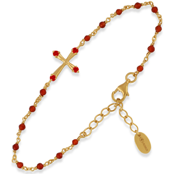 bracelets orusbijoux  bracelet en argent doré croix pierres naturelles rouges 