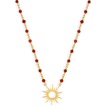 collier orusbijoux  collier argent soleil doré et pierre onyx rouge 