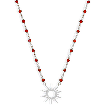 collier orusbijoux  collier argent soleil rhodié et pierre onyx rouge 