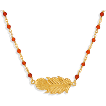 collier orusbijoux  collier argent doré plume et pierres naturelles rouges 