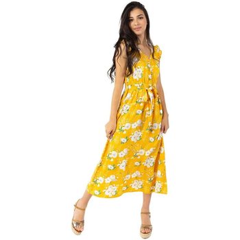 Vêtements Femme Robes En Coton à Empiècements longue manches volantées KAYLA fleurie jaune Jaune