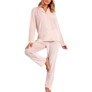 Vêtements Femme Pyjamas / Chemises de nuit Admas Pyjama velours tenue pantalon chemise Elegant Stripes Rose