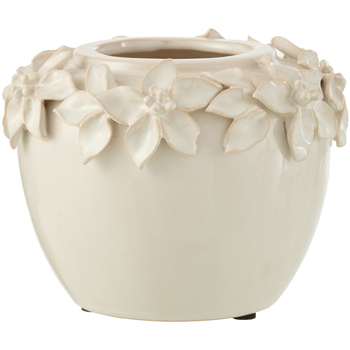 Coupelle Ronde En Teck Naturel Vases / caches pots d'intérieur Jolipa Cache pot en céramique blanche orné de fleurs Blanc