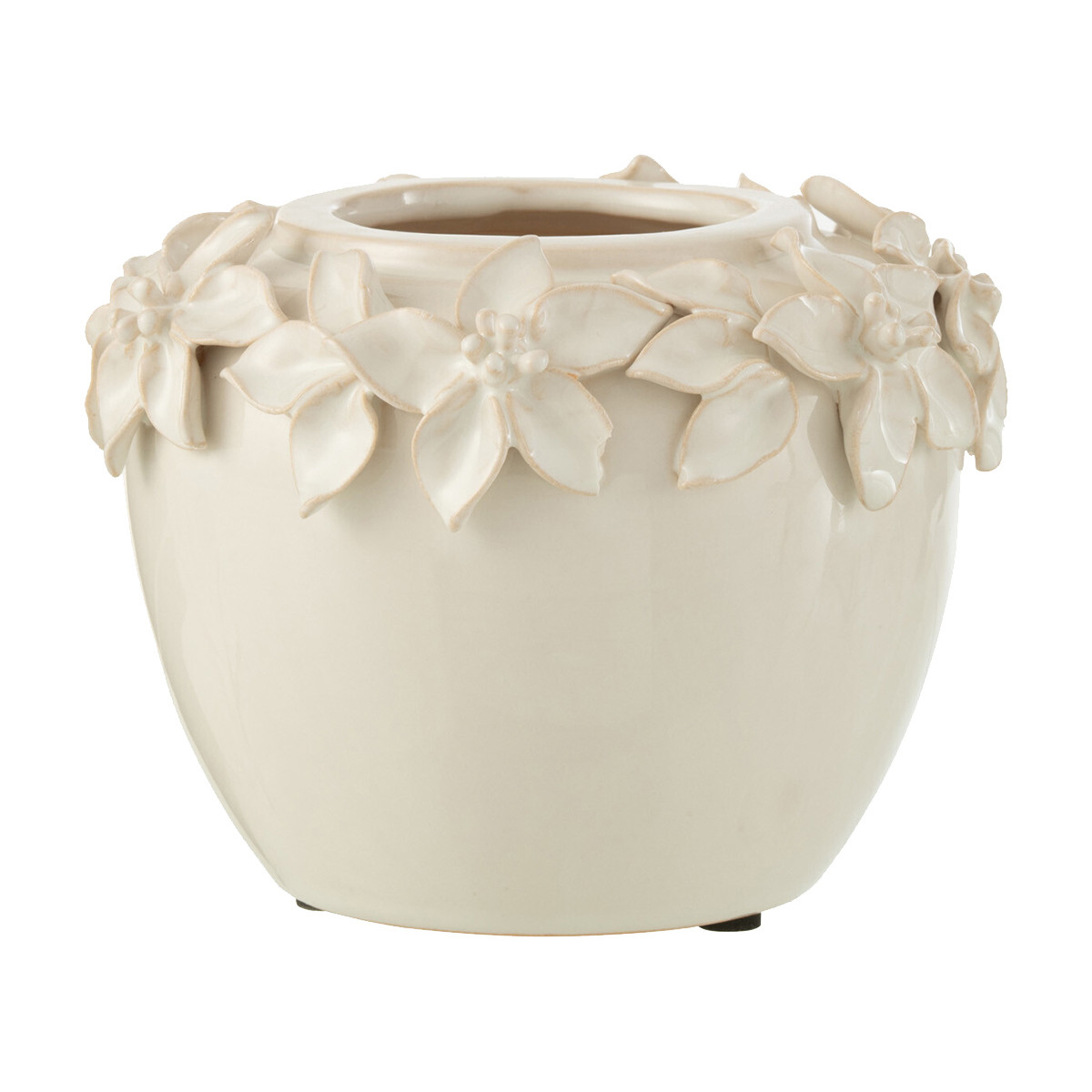 Maison & Déco Vases / caches pots d'intérieur Jolipa Cache pot en céramique blanche orné de fleurs Blanc
