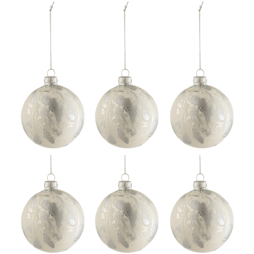 Maison & Déco Pino Bruges Rosso Jolipa Lot de 6 boules de noël motif marbre blanc et argent Blanc