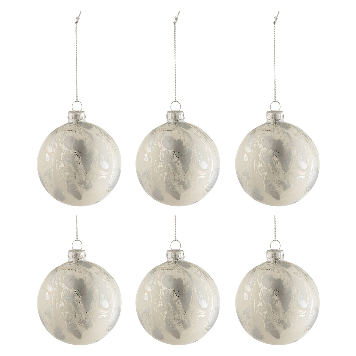 Maison & Déco Décorations de noël Jolipa Lot de 6 boules de noël motif marbre blanc et argent Blanc