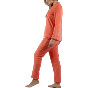 Admas Pyjama polaire tenue pantalon top manches longues Hello Winter Orange