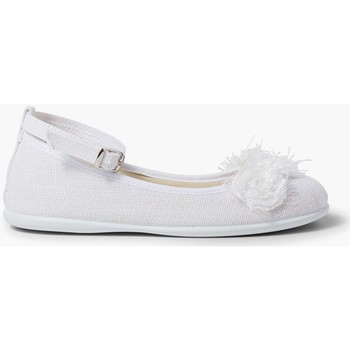 Chaussures Fille Derbies Pisamonas Ballerines en lin avec bracelet à fleur Blanc