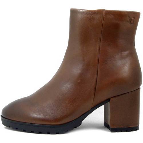 Chaussures Femme Boots Caprice Brett & Sons, Cuir Douce, Zip-25311 Marron