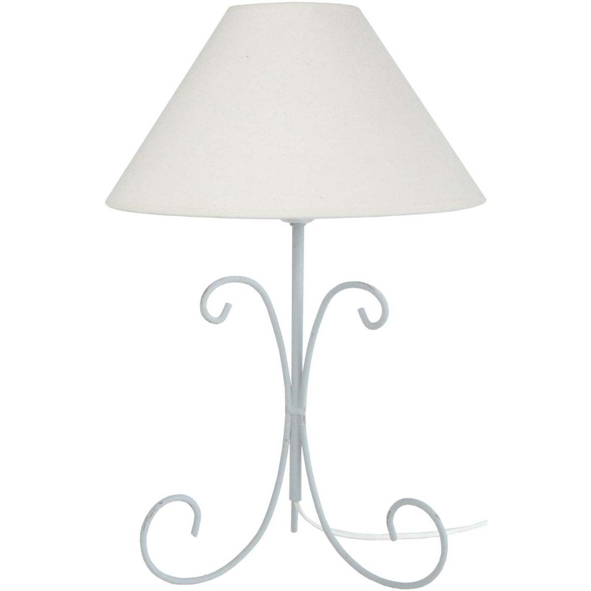 Maison & Déco Lampes de bureau Tosel Lampe de chevet colonne métal blanc et écru Blanc