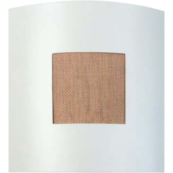 Suspension Conique Tissu Taupe Appliques Tosel Applique carré métal blanc et paille Blanc